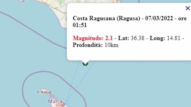 Terremoto in Sicilia oggi, 7 marzo 2022, scossa M 2.1 in provincia di Ragusa | Dati Ingv