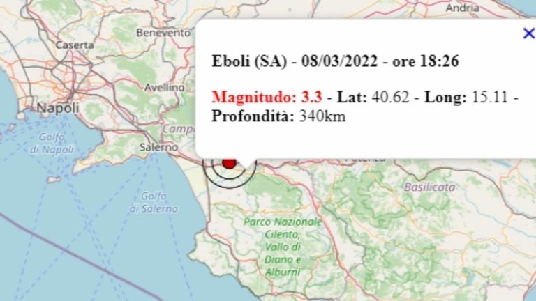 Terremoto in Campania oggi, 8 marzo 2022: scossa M 3.3 avvertita in provincia di Salerno | Dati Ingv