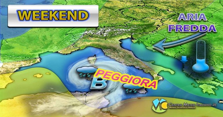 METEO – WEEKEND di MALTEMPO con PIOGGE e possibili TEMPORALI, ma non per tutti: i dettagli