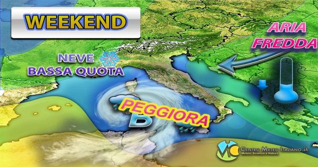 METEO - Forte MALTEMPO in arrivo nel WEEKEND con PIOGGE e NEVE a quote medie, ecco dove