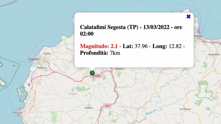 Terremoto in Sicilia oggi, domenica 13 marzo 2022: scossa M 2.0 in provincia Trapani