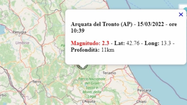 Terremoto nelle Marche oggi, 15 marzo 2022, scossa M 2.3 in provincia di Ascoli Piceno – Dati Ingv