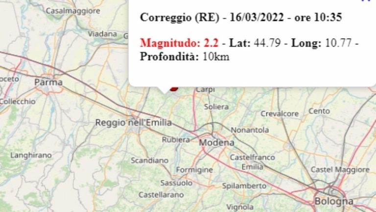 Terremoto oggi in Emilia Romagna, 16 marzo 2022: scossa M 2.2 in provincia di Reggio Emilia – Dati Ingv