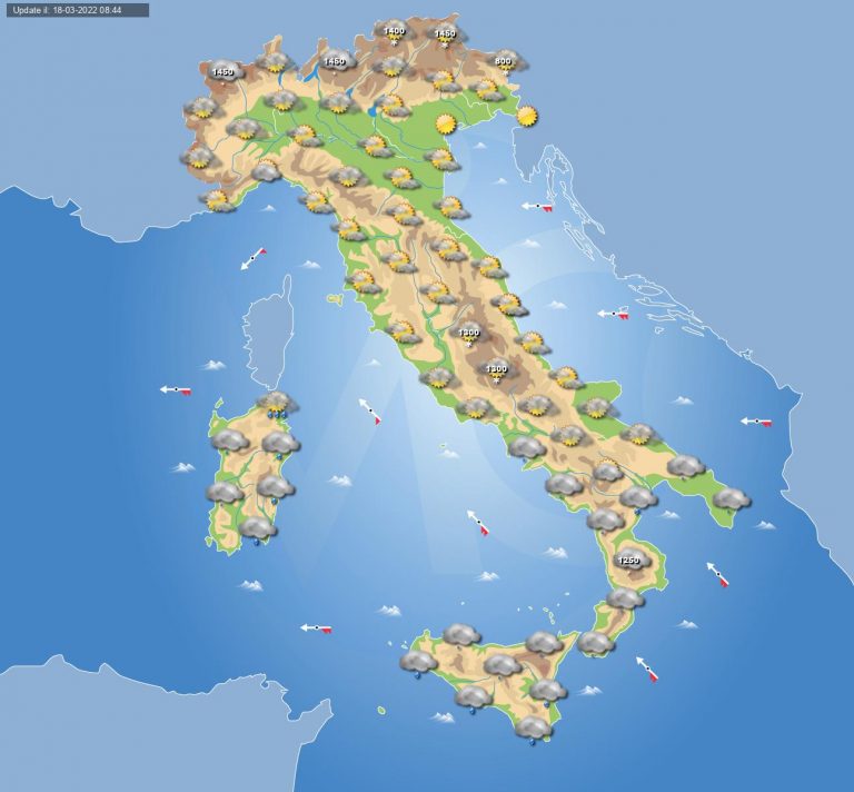 PREVISIONI METEO domani 19 marzo: tempo instabile su alcune zone d’ITALIA con piogge e acquazzoni