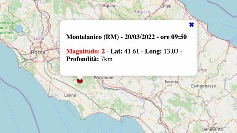 Terremoto nel Lazio oggi, domenica 20 marzo 2022: scossa M 2.0 in provincia Roma | Dati INGV Terremoto nel Lazio oggi, domenica 20 marzo 2022: scossa M 2.0 in provincia Roma | Dati INGV