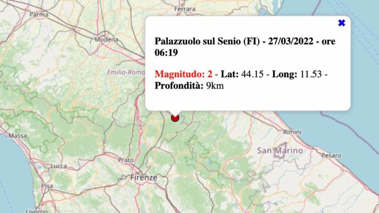 Terremoto in Toscana oggi, domenica 27 marzo 2022: scossa M 2.1 in provincia di Firenze | Dati INGV