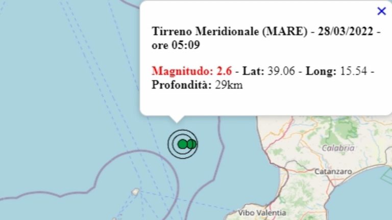 Terremoto in Italia oggi, 28 marzo 2022, scossa M 2.6 sul mar Tirreno – Dati Ingv