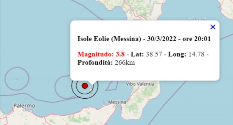 Terremoto oggi in Sicilia, 30 marzo 2022: scossa M 3.8 alle Isole Eolie – Dati INGV Terremoto oggi in Sicilia, 30 marzo 2022: scossa M 3.8 alle Isole Eolie – Dati INGV