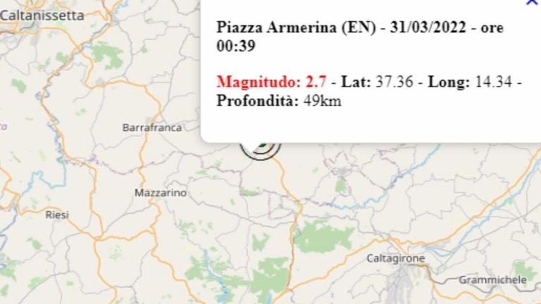 Terremoto in Sicilia oggi, 31 marzo 2022, scossa M 2.7 in provincia Enna – Dati Ingv