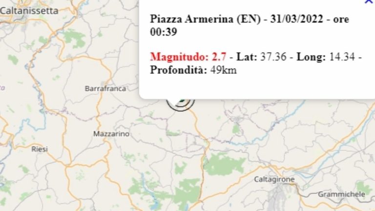 Terremoto in Sicilia oggi, 31 marzo 2022, scossa M 2.7 in provincia Enna – Dati Ingv Terremoto in Sicilia oggi, 31 marzo 2022, scossa M 2.7 in provincia Enna – Dati Ingv