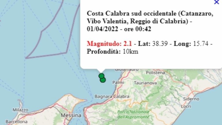 Terremoto in Calabria oggi, 1 aprile 2022, scossa M 2.1 in provincia di Reggio Calabria | Dati Ingv