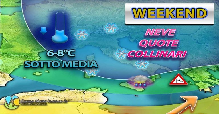 METEO ITALIA – Weekend in compagnia del FREDDO artico, con NEVE fino a quote collinari