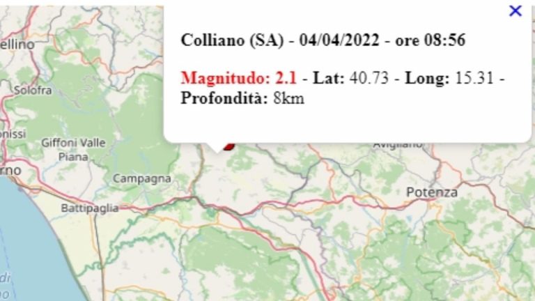 Terremoto in Campania oggi, 4 aprile 2022, scossa M 2.1 in provincia di Salerno – Dati Ingv