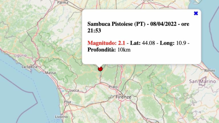 Terremoto in Toscana oggi, venerdì 8 aprile 2022: scossa M 2.1 in provincia di Pistoia | Dati INGV Terremoto in Toscana oggi, venerdì 8 aprile 2022: scossa M 2.1 in provincia di Pistoia | Dati INGV