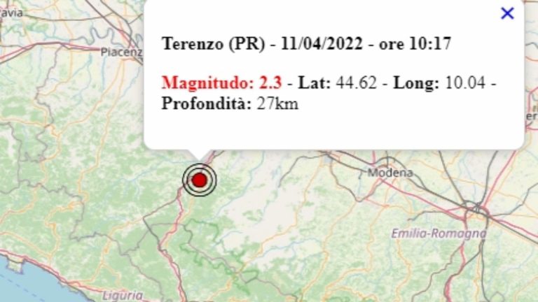 Terremoto in Emilia Romagna oggi, 11 aprile 2022, scossa M 2.3 in provincia di Parma | Dati Ingv Terremoto in Emilia Romagna oggi, 11 aprile 2022, scossa M 2.3 in provincia di Parma | Dati Ingv