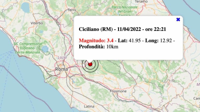 Terremoto nel Lazio oggi, lunedì 11 aprile 2022: scossa M 3.4 in provincia di Roma | Dati INGV