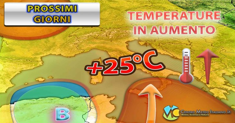 METEO – TEMPERATURE in aumento specie da metà settimana con massime oltre i 25°C e picchi quasi da ESTATE