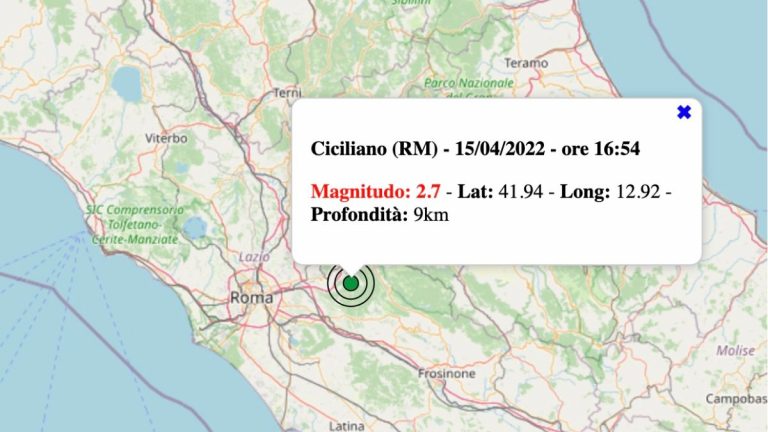 Terremoto nel Lazio oggi, venerdì 15 aprile 2022: scossa M 2.7 in provincia di Roma | Dati INGV