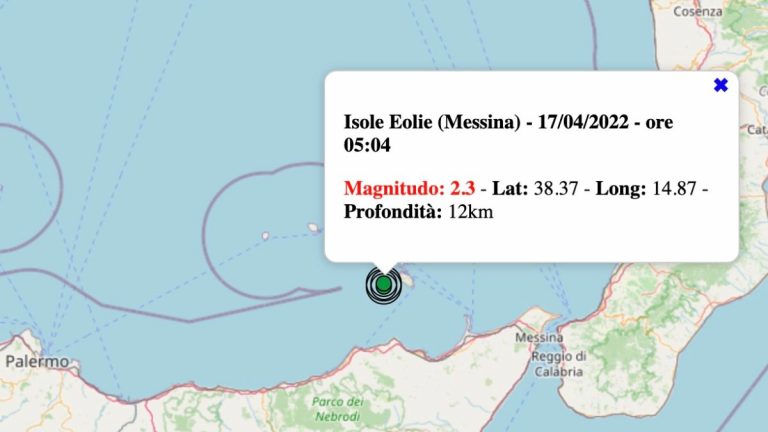 Terremoto in Sicilia oggi, domenica 17 aprile 2022: scossa M 2.5 sulle Isole Eolie | Dati INGV