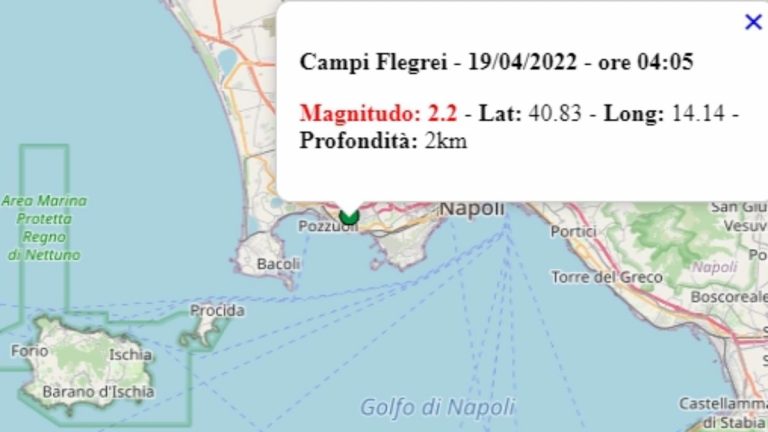 Terremoto in Campania oggi, 19 aprile 2022, scossa M 2.2 ai Campi Flegrei – Dati Ingv Terremoto in Campania oggi, 19 aprile 2022, scossa M 2.2 ai Campi Flegrei – Dati Ingv