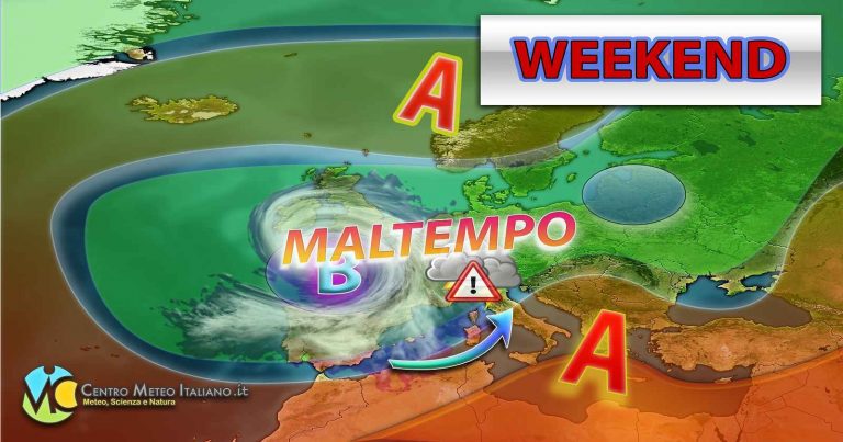 METEO WEEKEND – Possibile ITALIA spaccata a metà, con MALTEMPO intenso al Nord e STABILE al Sud. La TENDENZA