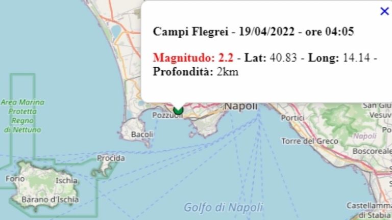 Terremoto in Campania oggi, 19 aprile 2022, scossa M 2.2 ai Campi Flegrei – Dati Ingv
