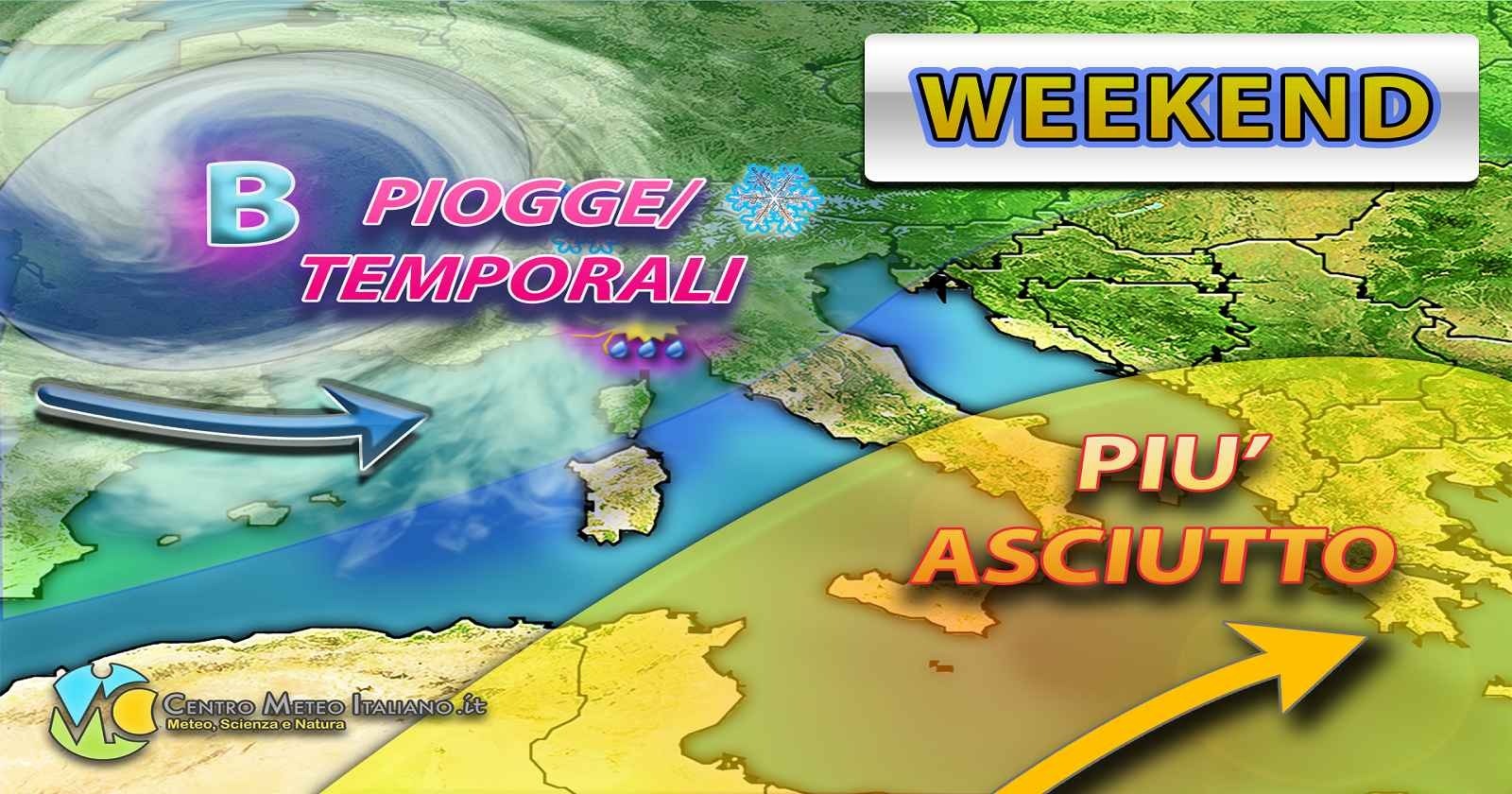 METEO - ITALIA spaccata a metà nel WEEKEND tra il MALTEMPO e la STABILITA': i dettagli