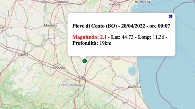 Terremoto in Emilia-Romagna oggi, mercoledì 20 aprile 2022: scossa M 2.1 provincia di Bologna – Dati INGV