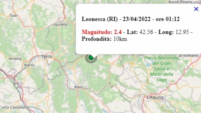 Terremoto nel Lazio oggi, 23 aprile 2022: scossa M 2.4 in provincia di Rieti | Dati Ingv 