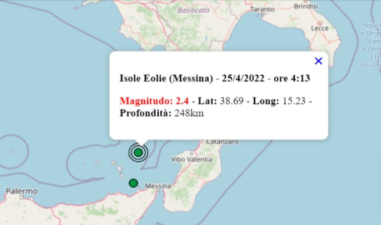 Terremoto oggi in Sicilia, 25 aprile 2022: scossa M 2.4 alle Isole Eolie – Dati INGV Terremoto oggi in Sicilia, 25 aprile 2022: scossa M 2.4 alle Isole Eolie – Dati INGV