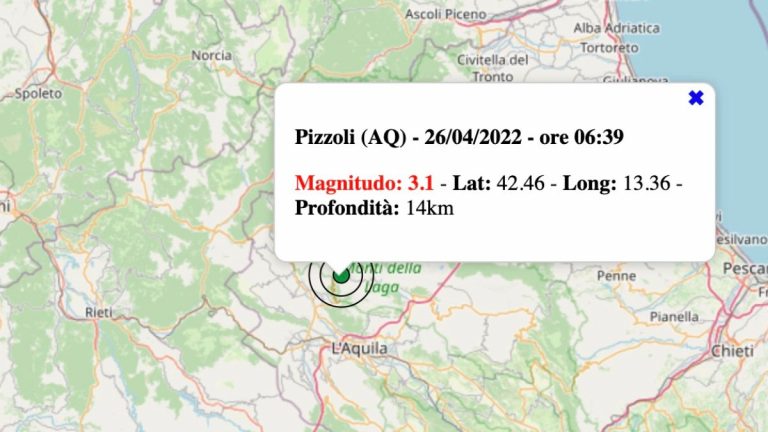 Terremoto in Abruzzo oggi, martedì 26 aprile 2022: scossa M 3.1 in provincia de L’Aquila | Dati INGV Terremoto in Abruzzo oggi, martedì 26 aprile 2022: scossa M 3.1 in provincia de L’Aquila | Dati INGV