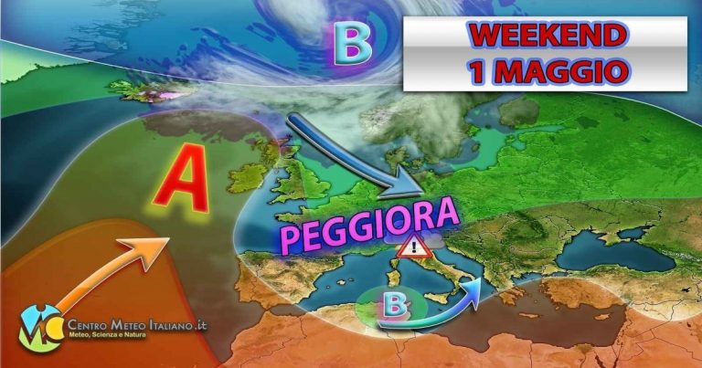 METEO – ATTENZIONE, AFFONDO di MALTEMPO in arrivo per il WEEKEND con PIOGGE e possibili TEMPORALI, i dettagli