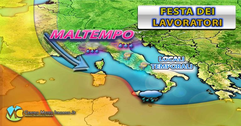 METEO ITALIA – goccia fredda in transito per il WEEKEND del 1 MAGGIO con acquazzoni e TEMPORALI sparsi