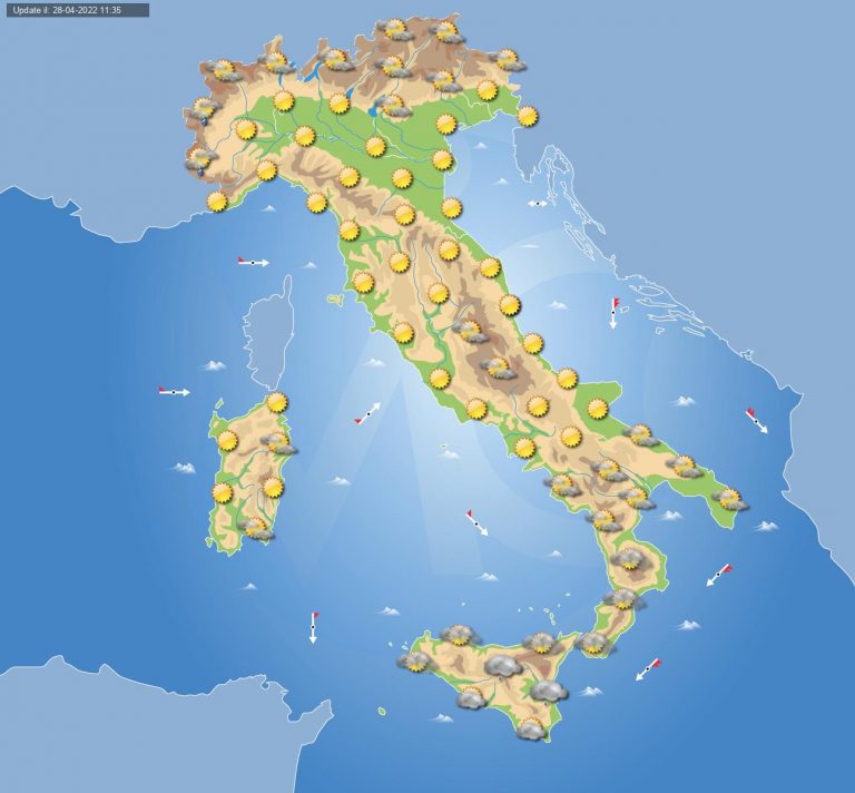 PREVISIONI METEO domani 29 aprile: ancora condizioni prevalentemente stabili in ITALIA, solo locali PIOGGE