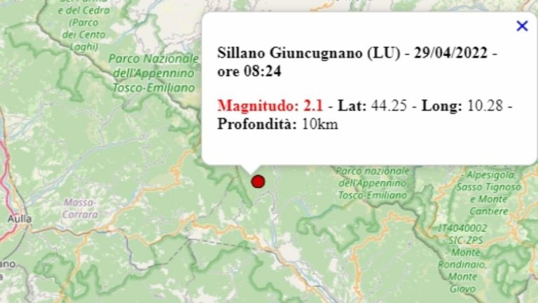 Terremoto in Toscana oggi, 29 aprile 2022: scossa M 2.1 in provincia di Lucca | Dati INGV