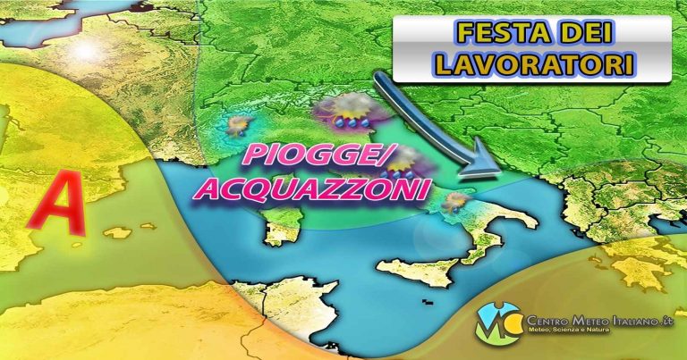 METEO ITALIA – FESTA dei LAVORATORI tra ACQUAZZONI, TEMPORALI e schiarite, al via un periodo instabile