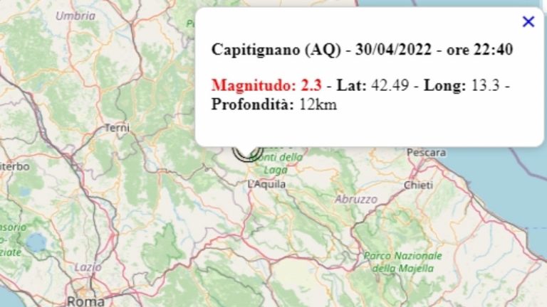 Terremoto in Abruzzo oggi, 30 aprile 2022, scossa M 2.3 in provincia dell’Aquila – Dati Ingv