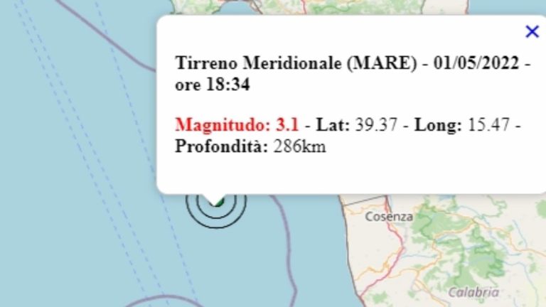 Terremoto in Italia oggi, 1 maggio 2022, scossa M 3.1 sul mar Tirreno – Dati Ingv