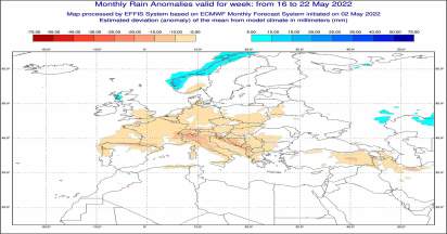 Anomalie di precipitazione previste tra il 16 e il 22 maggio - effis.jrc.ec.europa.eu
