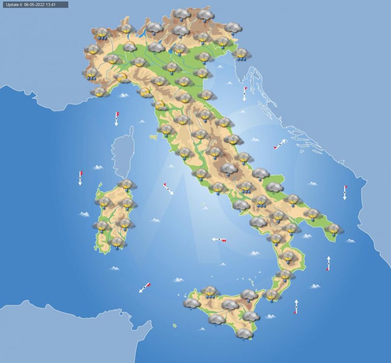 PREVISIONI METEO domani 7 maggio: inizio del weekend in compagnia di piogge e temporali in ITALIA