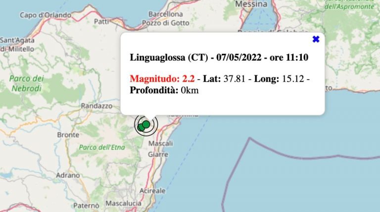 Terremoto in Sicilia oggi, sabato 7 maggio 2022: scossa M 2.6 in provincia Catania – Dati INGV