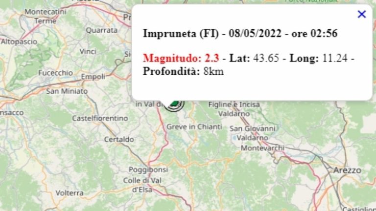 Terremoto in Toscana oggi, 8 maggio 2022: scossa M 2.3 in provincia di Firenze – Dati Ingv