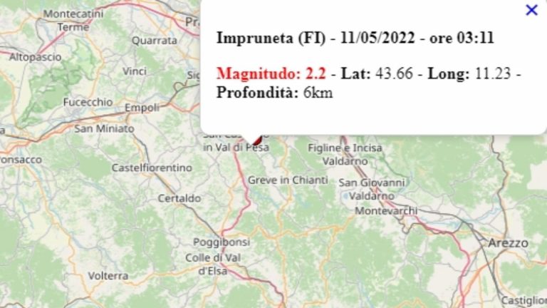 Terremoto in Toscana oggi, 11 maggio 2022: scossa M 2.2 in provincia di Firenze, prosegue la sequenza sismica | Dati Ingv
