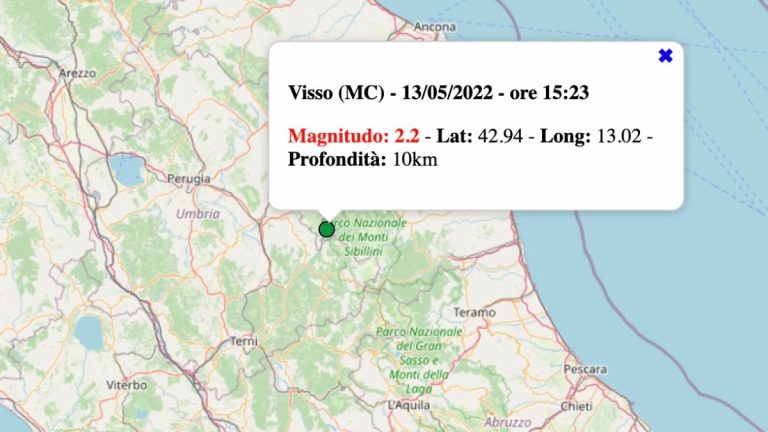 Terremoto nelle Marche oggi, venerdì 13 maggio 2022: scossa M 2.2 in provincia di Macerata | Dati INGV