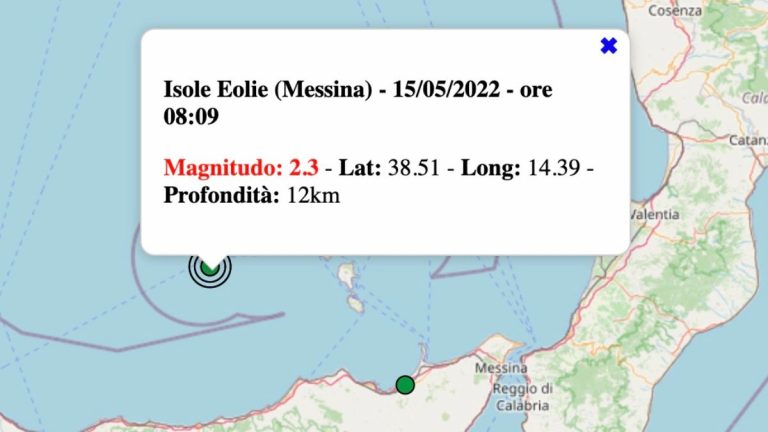Terremoto in Sicilia oggi, domenica 15 maggio 2022: scossa M 2.3 sulle Isole Eolie | Dati INGV