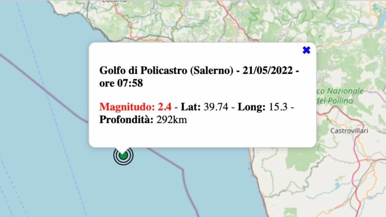 Terremoto in Campania oggi, sabato 21 maggio 2022: scossa M 2.4 vicino Salerno – Dati INGV