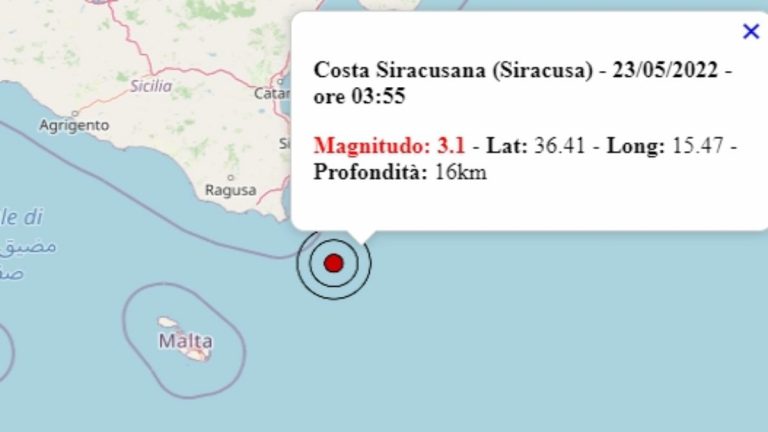 Terremoto in Sicilia oggi, 23 maggio 2022, scossa M 3.1 in provincia di Siracusa – Dati Ingv