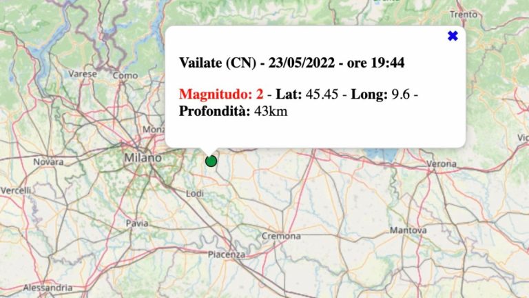 Terremoto in Lombardia oggi, lunedì 23 maggio 2022: scossa M 2.0 in provincia di Cremona | Dati INGV