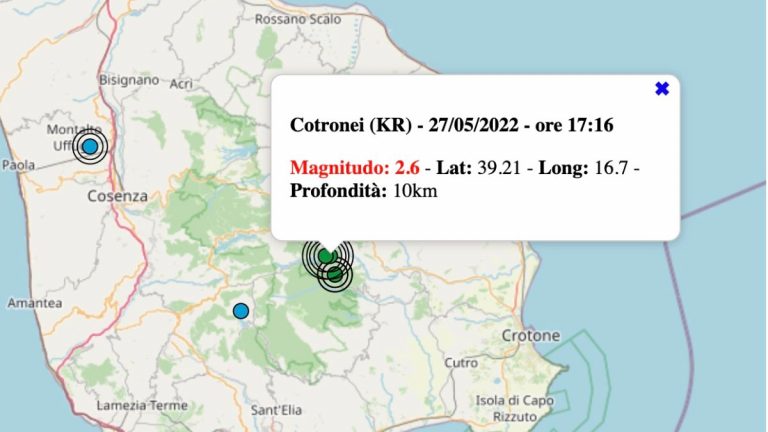 Terremoto in Calabria oggi, venerdì 27 maggio 2022: scossa M 2.7 in provincia di Crotone | Dati INGV Terremoto in Calabria oggi, venerdì 27 maggio 2022: scossa M 2.7 in provincia di Crotone | Dati INGV
