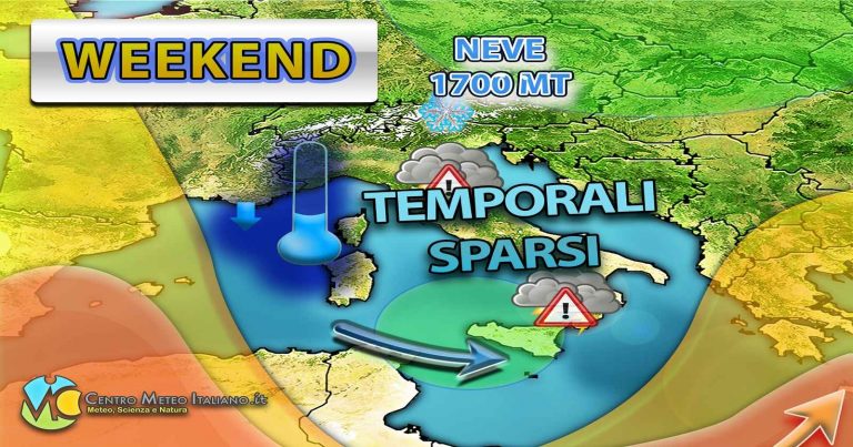 METEO – TEMPORALI e GRANDINATE nel weekend con CALDO in diminuzione